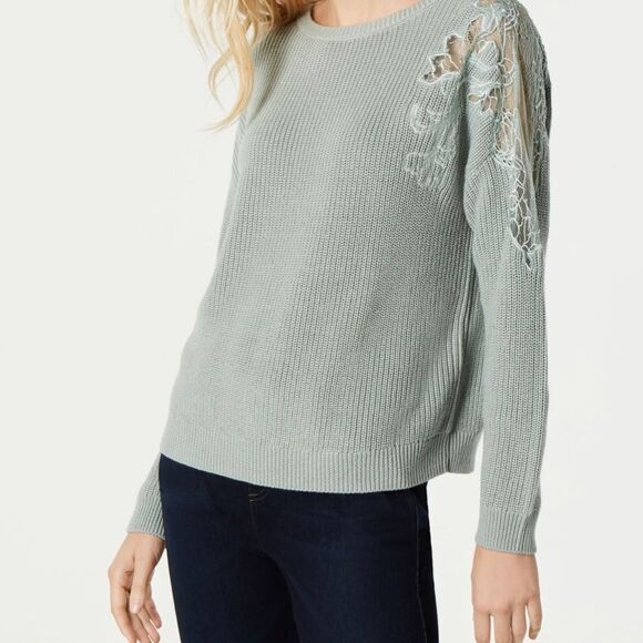 INC sage pullover lace crochet knitted sweater - Picture 1 of 7